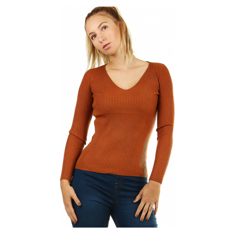 Jednofarebný dámsky sveter s véčkom