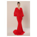 Autor: Saygı Dvojradové šifónové dlhé šifónové šaty červené
