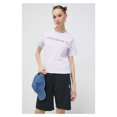 Bavlnené tričko Converse fialová farba
