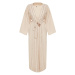 Trendyol Beige Linen Look Woven Cap & Abaya & Abaya with Embroidery Detail