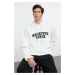 Trendyol Black Oversize/Wide Cut Double Sleeve Text Printed Hooded Sweatshirt