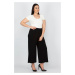 Şans Women's Plus Size Black Palazzo Cut Capri Oversized Trousers