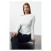 Trendyol Ecru Draped Boat Neck Asymmetric Flexible Knitted Blouse