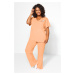 Trendyol Curve Salmon Printed, Pocket Detailed, Knitted Pajamas Set