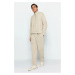 Trendyol Beige Oversize/Wide Cut Stand Collar Zippered Tracksuit