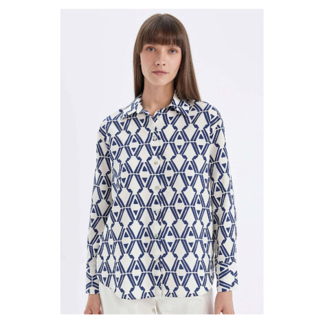 DEFACTO Oversize Wide Patterned Long Sleeve Shirt