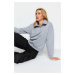 Trendyol Gray Thick Inside Fleece Zippered Oversize/Wide Fit Knitted Sweatshirt