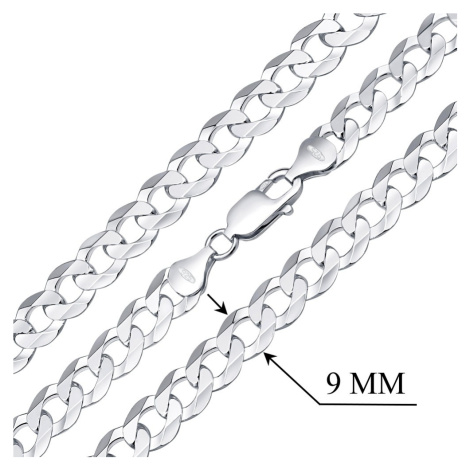 Strieborná masívna retiazka CURB Pancr 9 mm - rhodiovaná variant 50 cm Silvego