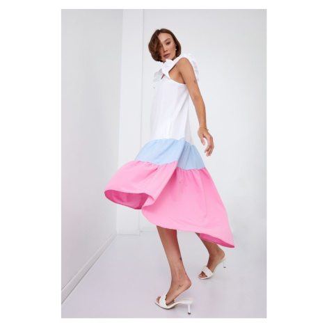 Summer dress with longer back in blue and pink FASARDI