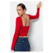 Trendyol Red Cotton Stretchy Open Back Fitted/Flexible Blouse