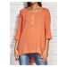 Coral cotton tunic with decorative puffs