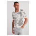 Trendyol Ecru Regular Fit Stripe Openwork Wacky Patch Limited Edition Knitwear Polo Neck T-Shirt