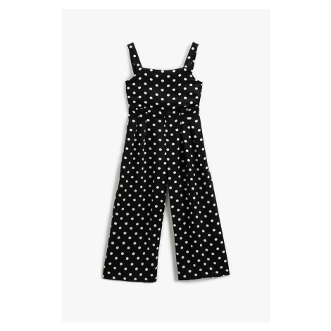 Koton Girl's Jumpsuit with Wide Leg, Polka Dots, Tie Front 3skg40016aw