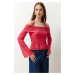 Trendyol Fuchsia Flare Sleeve Tie Detailed Knitted Madonna Collar Blouse