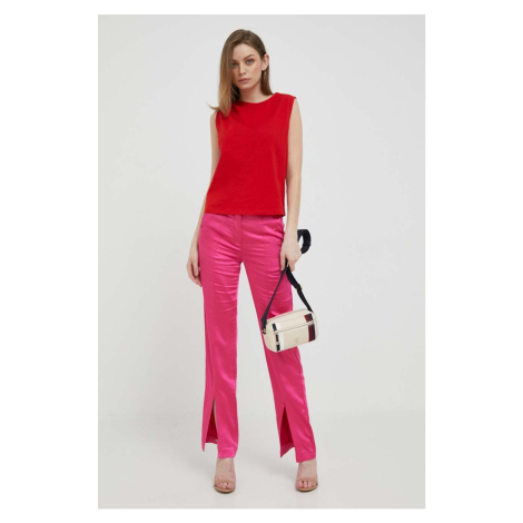 Nohavice United Colors of Benetton dámske, ružová farba, rovné, vysoký pás