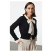 Trendyol Black Crop Garnished Ribbon/Bow Detailed Knitwear Cardigan