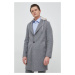 Kabát s prímesou vlny BOSS šedá farba, prechodný, oversize