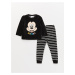 LC Waikiki Crew Neck Long Sleeve Mickey Mouse Embroidered Velvet Baby Boy Pajamas Set