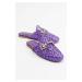 LuviShoes Noble Women's Slippers From Genuine Leather With Purple Knitted Stones.