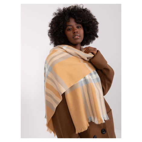 Women's checkered scarf in camel gray color