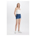 DEFACTO High Waist Fold-Ankle Jean Shorts