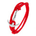 Červený šnúrkový náramok na obtočenie okolo ruky, kotva striebornej farby s nápisom