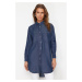 Trendyol Dark Blue Oversize Tencel Denim Modest Shirt