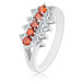 Ligotavý prsteň zdobený líniami oranžových a čírych zirkónikov - Veľkosť: 52 mm