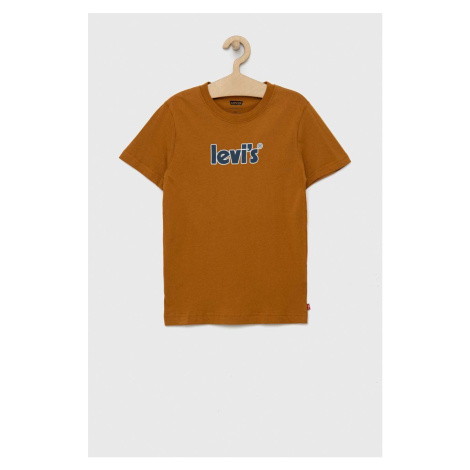 Detské bavlnené tričko Levi's hnedá farba, s potlačou Levi´s