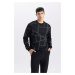 DEFACTO Men's Black Modern Fit Crew Neck Patterned Sweatshirt