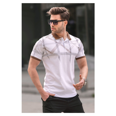 Madmext White Patterned Polo Neck Men's T-Shirt 6080