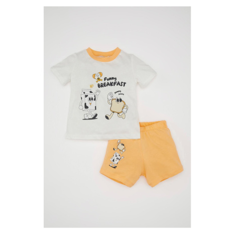 DEFACTO Baby Boy Printed Short Sleeve Combed Cotton Pajama Set with Shorts