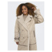 Béžový dámsky kabát v semišovej úprave s umelým kožúškom ONLY Ylva