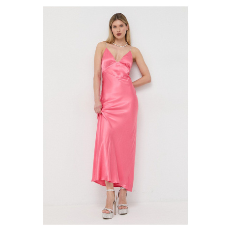 Šaty Bardot ružová farba, maxi, áčkový strih