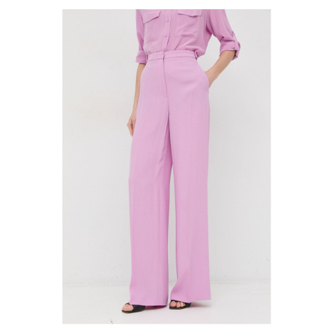 Nohavice BOSS dámske, ružová farba, široké, vysoký pás Hugo Boss
