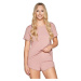Cozy pyjama set: shorts and T-shirt, off-pink - pink