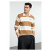 Trendyol Camel Casual Regular Polo Collar Color Block Knitwear Sweater