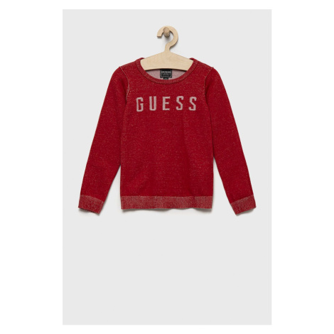 Detský bavlnený sveter Guess červená farba, tenký