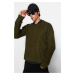 Trendyol Khaki Oversize Fit Wide Fit Crew Neck Textured Basic Knitwear Sweater