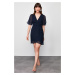 Trendyol Navy Blue Double Breasted Skirt Ruffle Detailed Chiffon Lined Mini Woven Dress