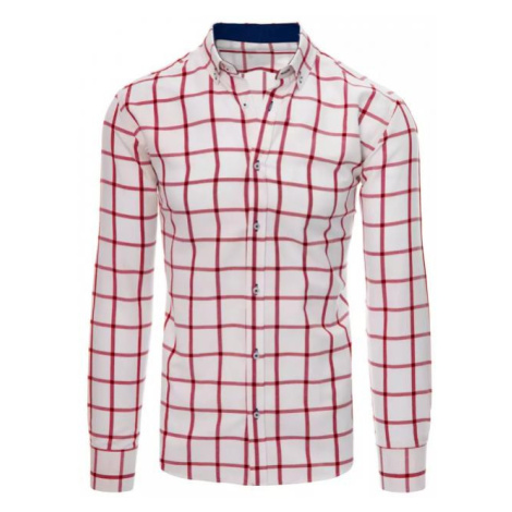 Pánska košeľa s červeným kockovaným vzorom v bielej farbe DStreet