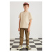 GRIMELANGE Lorenz Boys 100% Cotton Crew Neck Relaxed Fit Short Sleeve Beige T-shir