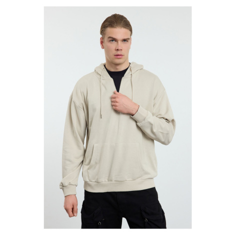 Trendyol Stone Basic Oversize/Wide Cut Zippered Hooded Basic Sweatshirt