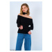 Laluvia Black Thin Madonna Collar Sweater