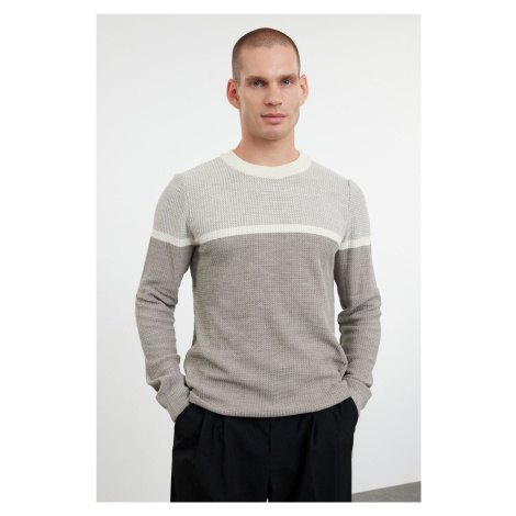 Trendyol Grey Slim Fit Crew Neck Color Block Knitwear Sweater