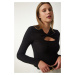 Happiness İstanbul Women's Black Cut Out Detailed Ribbed Knitted Blouse