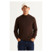 ALTINYILDIZ CLASSICS Men's Brown Standard Fit Regular Cut Half Turtleneck Cotton Knitwear Sweate