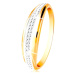 Zlatý 14K prsteň - vypuklý pás s líniou bieleho zlata a čírych zirkónov - Veľkosť: 58 mm