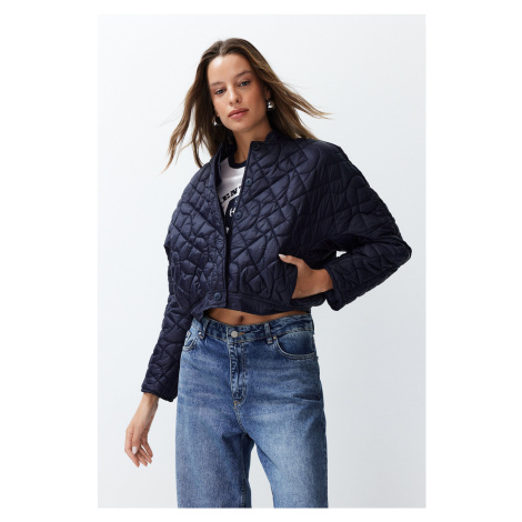 Trendyol Navy Blue Oversize Geometric Patterned Quilted Coat
