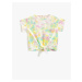 Koton Tie-Dyeing Patterned T-Shirt Short Sleeves, Round Neck Tie the Waist.